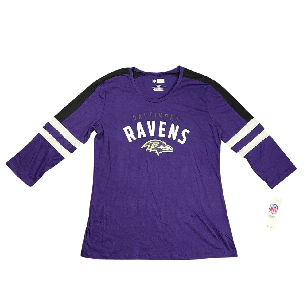 NWT NFL Team Apparel‎ Baltimore Ravens Women's Large 3/4 Sleeve Graphic T-Shirt